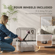 PawHut Three-Tier Gerbil Cage, Hamster Cage For Dwarf Hamster, Syrian Hamster W/ Wheels, Deep Bottom, Food Dish, Water Bottle