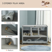 3-Tier Hamster Cage Hutch Box with Ladder Wheels for Small Animals