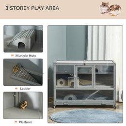 3-Tier Hamster Cage Hutch Box with Ladder Wheels for Small Animals
