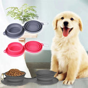 Rubber Foldable Double Bowl Pet Feeder