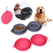 Rubber Foldable Double Bowl Pet Feeder