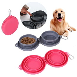 Rubber Foldable Double Bowl Pet Feeder